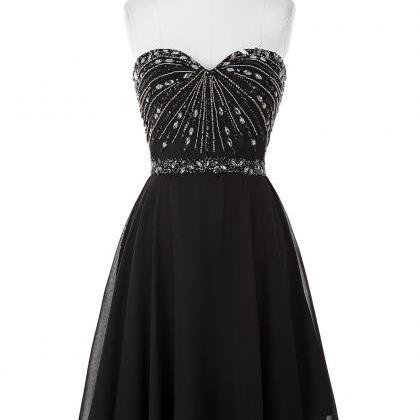 Black Chiffon Short A-line Homecoming Dress..