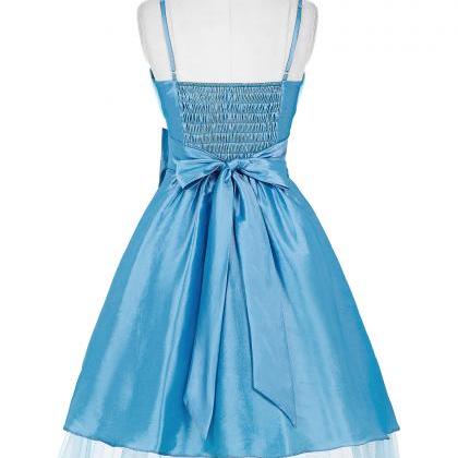 Spaghetti Straps Blue Homecoming Dresses With..