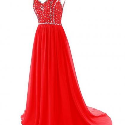 Red Long Chiffon Evening Dress Featuring..