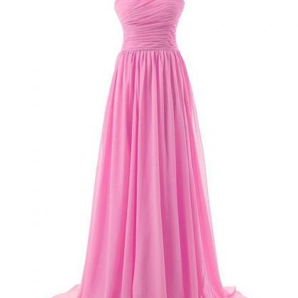Pink Floor Length Chiffon A-line Prom Dress..