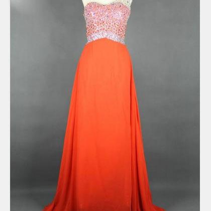 Orange Long Chiffon A Line Evening Dress Featuring..
