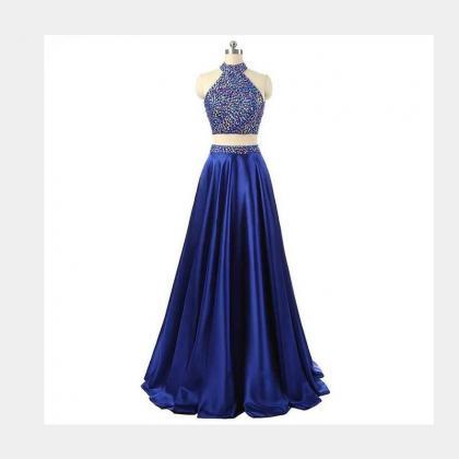 Two-piece Satin A-line Long Prom Dress With..