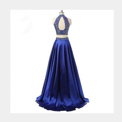 Two-piece Satin A-line Long Prom Dress With..