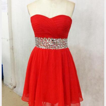 2016 Sexy Short Red Sweetheart Chiffon Prom Dress..