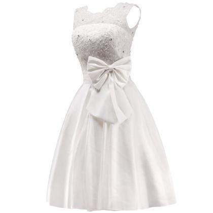 2017 Sexy Short White Scoop Satin Prom Dress ,..