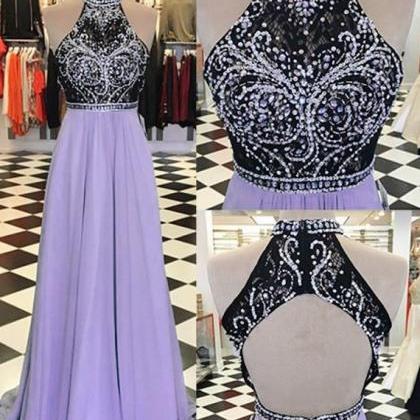 Sexy Lavender A Line Chiffon Long Prom Dress With..