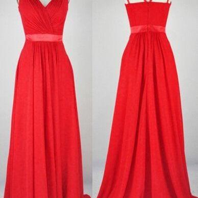 Sexy Red A Line Chiffon Long Prom Dresses With..