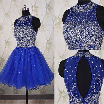Prom Dress，blue Prom Dress,crystal Prom..