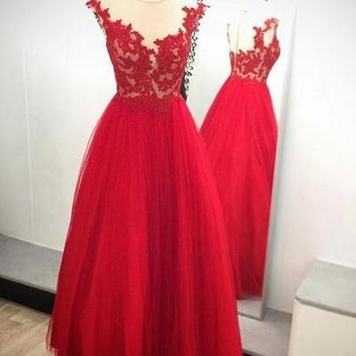Sexy Red Long A Line Tulle Prom Dresses Showcases..