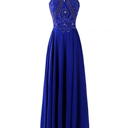 Sexy Royal Blue Chiffon Strapless Formal Dresses With Jewel-embellished ...