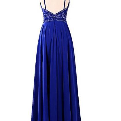 Sexy Royal Blue Chiffon Strapless Formal Dresses..