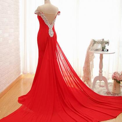 Stunning Red Chiffon Mermaid Formal Dresses With..
