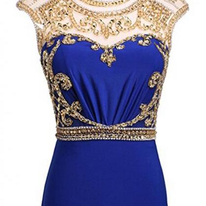 Brilliant Royal Blue Long Chiffon Prom Dresses..