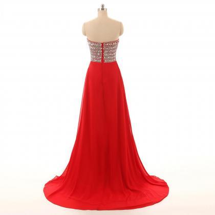 Straplesss Red Chiffon Prom Dresses With..