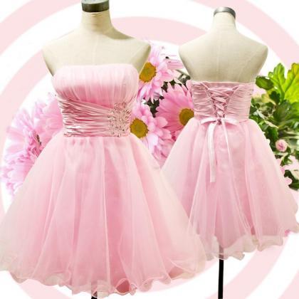 2017 Sexy Short Pink Organza Prom Dress ,..