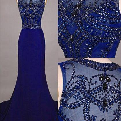 Charming Royal Blue Prom Dresses Chiffon Evening..