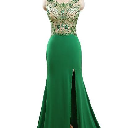 Green Beaded Mermaid Evening Dresses Long Elegant..
