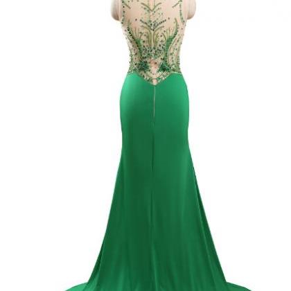 Green Beaded Mermaid Evening Dresses Long Elegant..