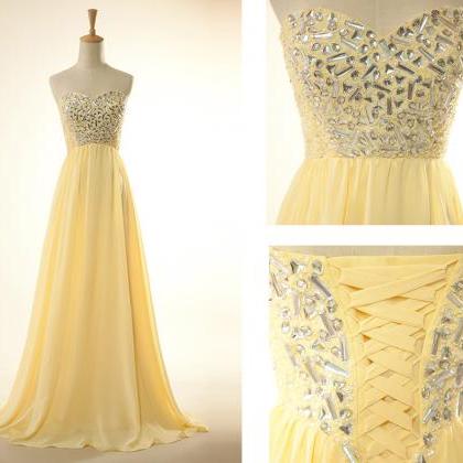 Yellow Rhinestone Evening Dresses Long Elegant..
