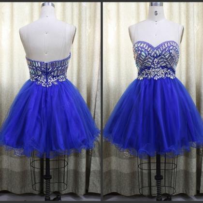 Pretty Organza A-line Short Royal Blue Prom Dress,..