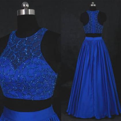 Sexy Royal Blue Beaded Two Piece Prom Dresses ,..