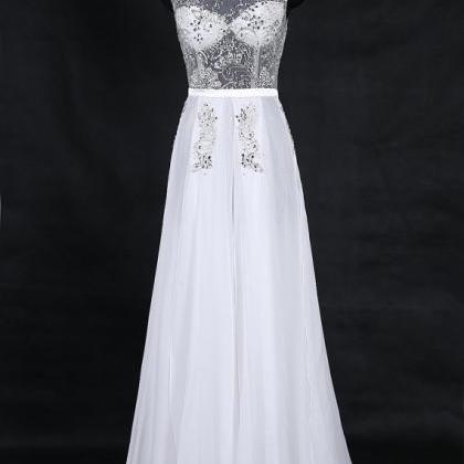 Sexy White Prom Dresses Chiffon Beaded Evening..