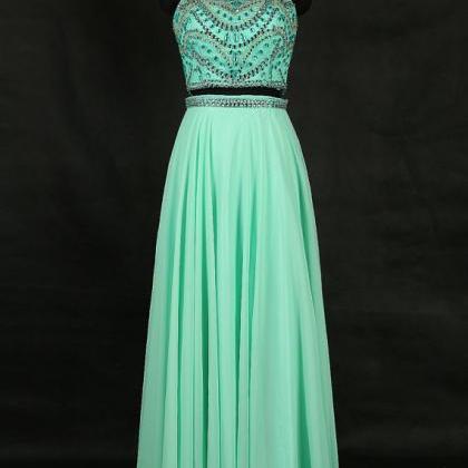 Elegant Mint Green Chiffon Beaded Formal Dresses-..