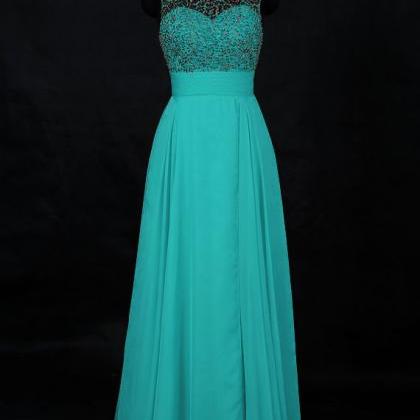 Charming Turquoise Chiffon Beaded Formal Dresses-..