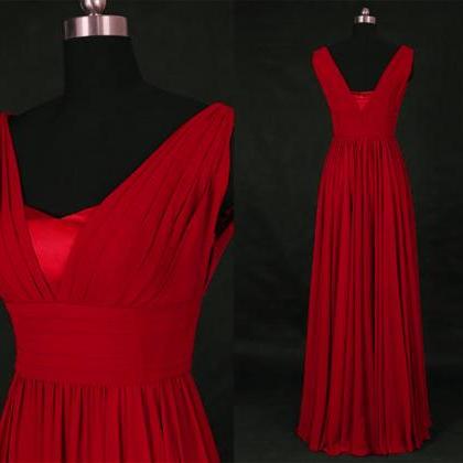 Red Strapless Ruched Floor Length Chiffon Prom..