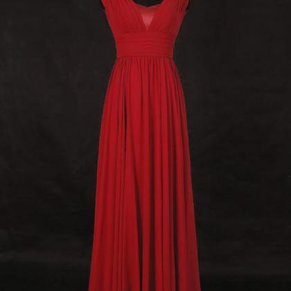 Red Strapless Ruched Floor Length Chiffon Prom..