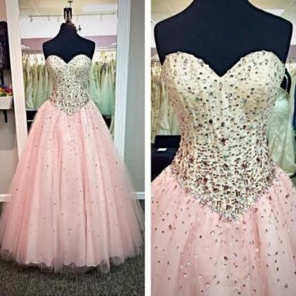 Floor Length Pink Prom Dresses Sweetheart Tulle..