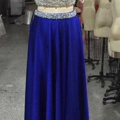 Elegant Long Backless Royal Blue Prom Dresses..