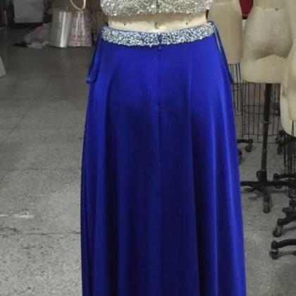 Elegant Long Backless Royal Blue Prom Dresses..