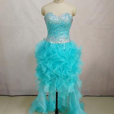 Elegant Long Turquoise High Low Prom Dresses Sexy Evening Dresses 2018 Real Photo Women Party Dresses Formal Gowns