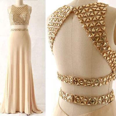 prom dresses,2 Piece Prom Dresses, champagne prom dress,2016 Sexy Backless Prom Dresses,long elegant prom dresses,Prom Dress