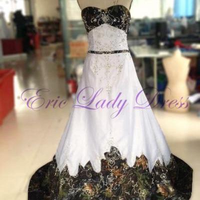 Wedding Dress, Camo Wedding Dress, White Wedding Dress, Satin Wedding Dresses，Strapless Wedding Dress,Vintage Wedding Dresses