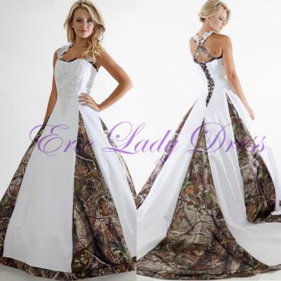Wedding Dress, Camo Wedding Dress, White Wedding Dress, Satin Wedding Dresses,Vintage Wedding Dress,2016 Wedding Dresses