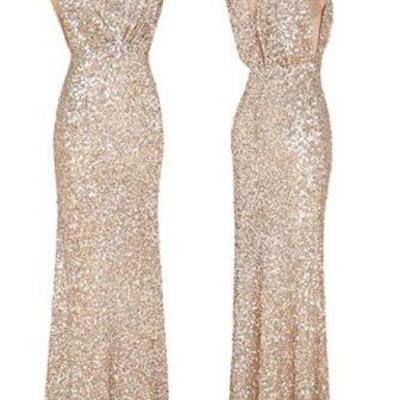 Sexy Gold Bridesmaid Dress,Floor Length Mermaid Gold Bridesmaid Dresses,Elegant Long Cheap Prom Dresses Party Evening Gown