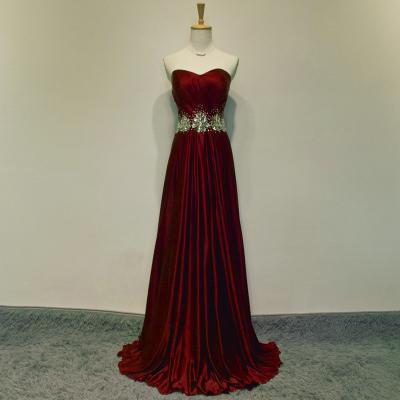 Sexy Burgundy Long Satin Prom Dresses Showcases Beaded Sweetheart Neckline,Sexy Evening Gowns,Formal Dresses