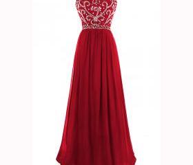 Lace And Chiffon Long Formal Dresses Red