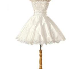 Beaded Scoop Lace Knee-length Dress with Jacket White main image 1