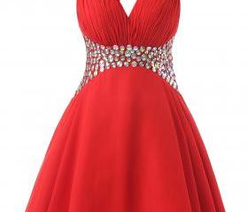 One Shoulder Red Homecoming Dresses,short Beaded Cross Back Cocktail ...