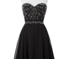 Inexpensive Black A-line Chiffon Simple Homecoming Dress, FC2730