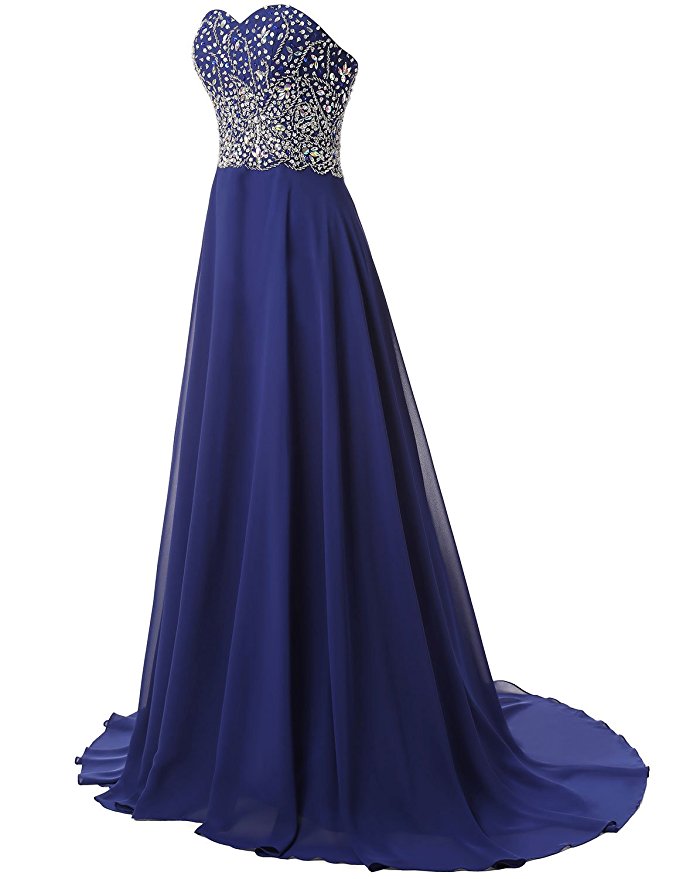 Selling A Line Royal Blue Evening Dresses Chiffon Sweetheart Long Elegant Prom Dress Robe De Soiree Formal Gowns