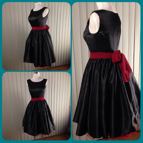 Black Short Bridesmaid Dress With Ruched Skirt And Bateau Neckline , Audrey Hepburn Dress, Little Black Dress, Party Dress
