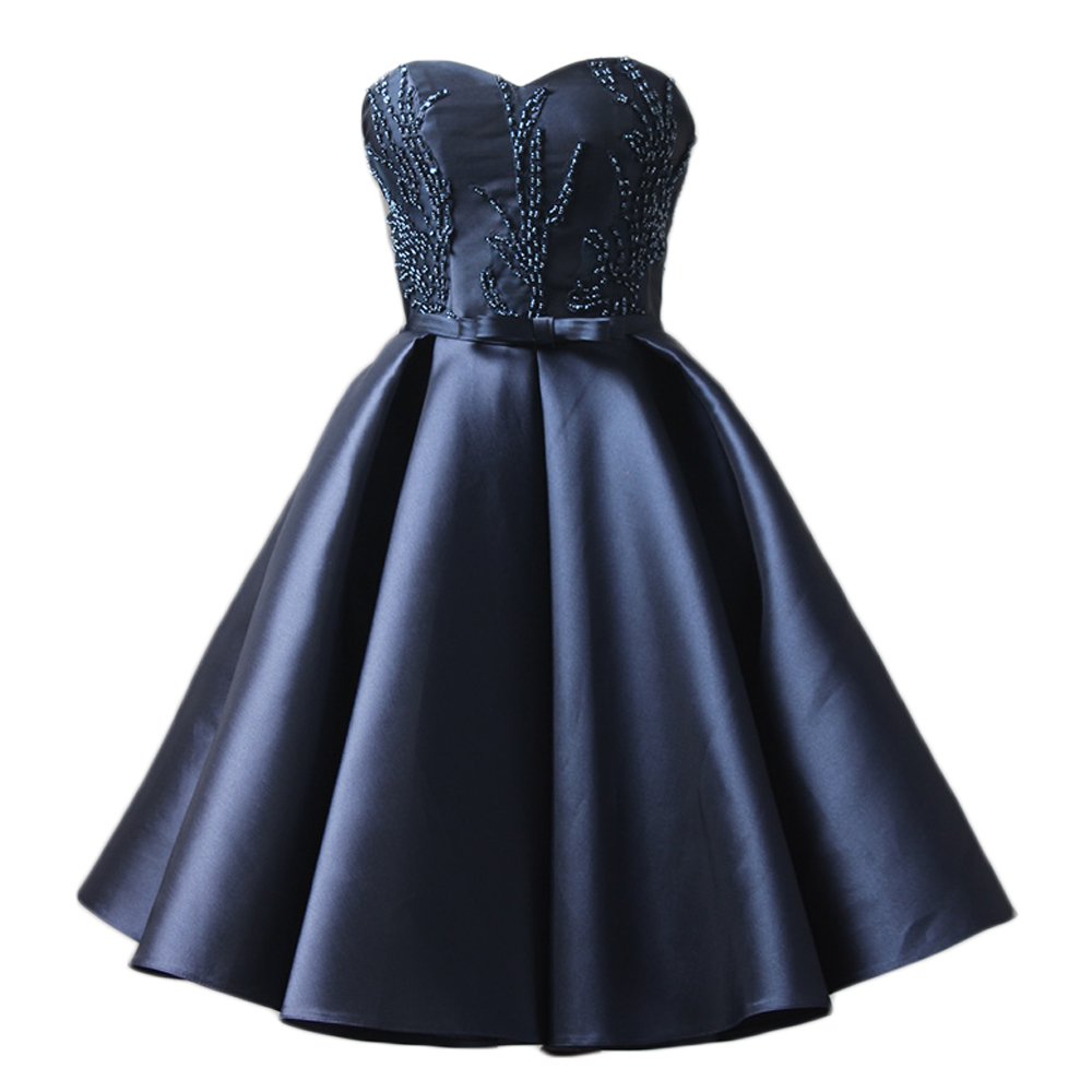 Amazing Navy Blue Satin Short Prom Dress 2017, Party Dress,sweetheart ...