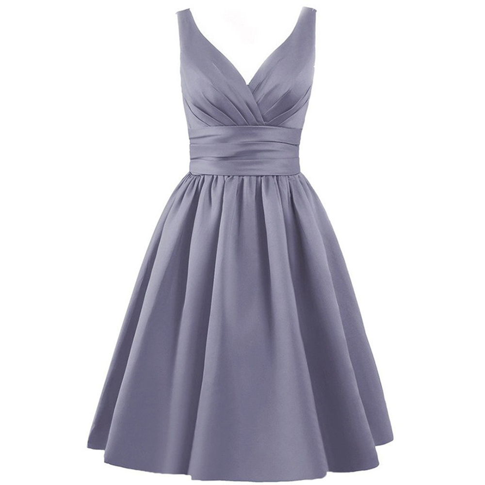Knee Length Grey Homecoming Dress,short A Line V Neck Grey Bridesmaid Dresses,elegant Short Prom Dresses Party Evening Gown