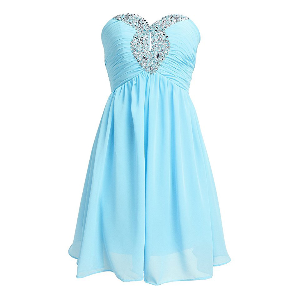 Light Blue Chiffon Homecoming Dress With Beaded Sweetheart Neck,sexy A Line Short Prom Dresses, Mini Party Evening Formal Gowns