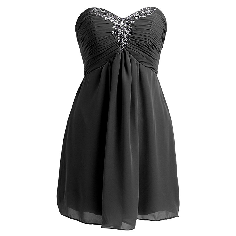 Black Ruched Chiffon Sweetheart Short A-line Homecoming Dress Featuring Beaded Embellishments