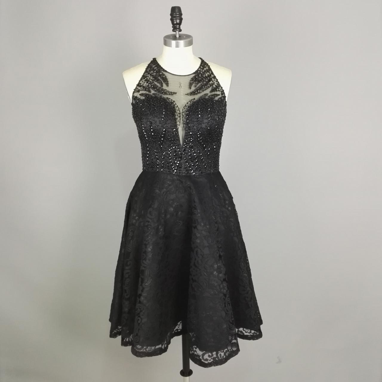 Black Beaded Lace Homecoming Dress,sexy Black Beaded Backless Short Prom Dresses,front Short And Long Back Evening Gowns 2017